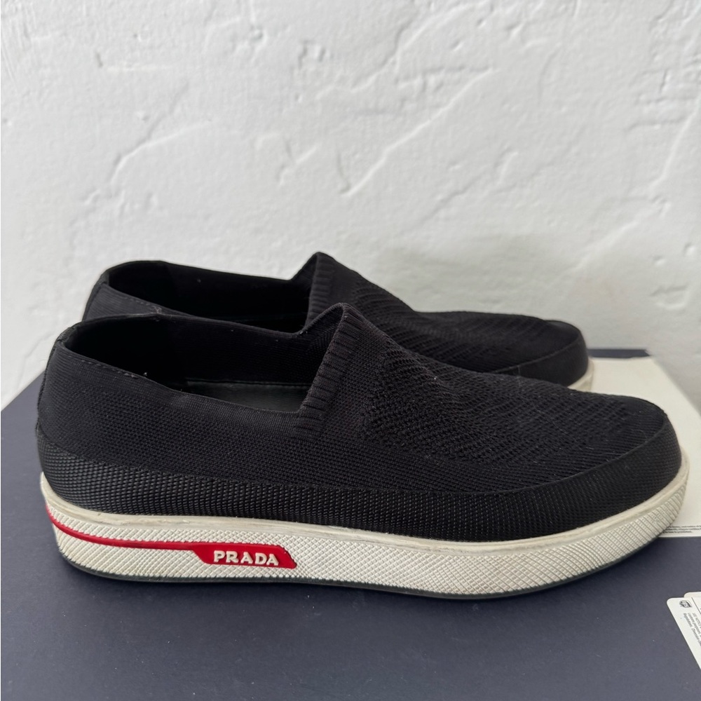 Prada Women’s Black Knit Slip-On Loafers - Picture 2 of 5